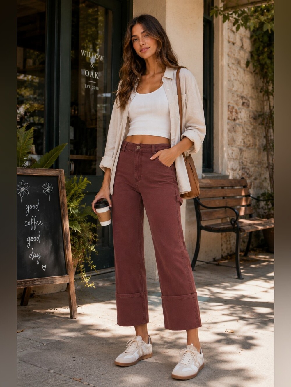 Risen HR Straight Fit Wide Cuffed Jeans Choco Brown Neutral Utility Various NEW